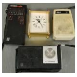3 vintage transistor, etc radios & a clock incl