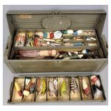 Vintage tackle box w/ vintage lures, reels, knives