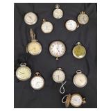 Case w/ 13 pocket watches (as is condition)