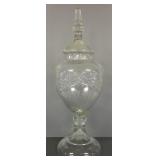 Large cut glass covered jar / show globe