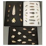 3 cases Native American style stone points, etc.-