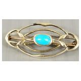 Antique 10K gold & turquoise pin- 1.7g- 1 1/8"L