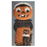 Vintage Germany die cut pumpkin head lady