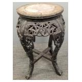 Antique carved Chinese stand w/ marble inset top