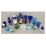 Gp colbalt, etc. blue glassware incl fishing