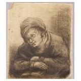 Miniature Jan Chalon etching: man with glasses-