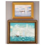 2 nautical framed items: signed sailboats