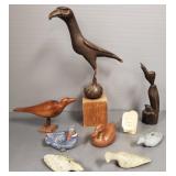 Gp carved bird fiugres, stone, wood, etc- 14"H (as