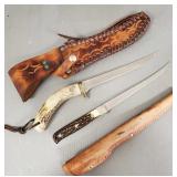 2 stag handled fillet knives- 13" longer