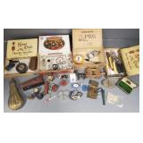 Gp small collectibles in cigar boxes, brass