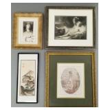 4 framed classical prints- cherubs, etc.- 17"H