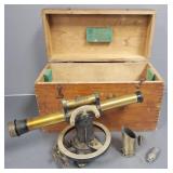 Antique brass level in wooden box- 7"H 11 1/2"W