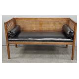 Vintage caned & upholstered settee 28"H 48"W