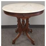 Victorian round walnut marble top parlor table-