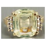 10k gold ring s/w light green stone & clear