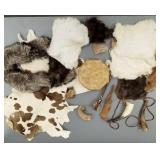 Gp Native American style items, some hides, horns,