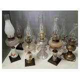 10 antique,etc. oil lamps with chimeny