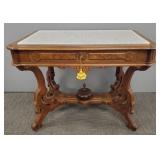 Victorian carved walnut marble top parlor table