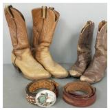 Vintage leather cowboy boots & a belt w/