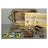 Gp incl brass inkwells, stock certificates,