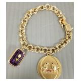 14k gold chain charm bracelet w/ 2- 14k charms-
