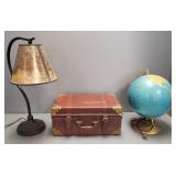 3 decorative tabletop items: vintage globe, modern