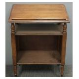 Walnut rolling library book stand- 32"H 24"W 17"D