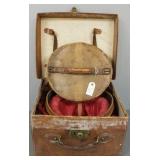 Antique leather travel case & leather top hat box