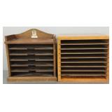 2 vintage wood letter files: 1 oak & grain painted