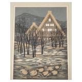F. Fujita pencil signed 1973 Japanese woodblock-