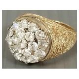 14k gold & approx 3 tcw diamond cluster men