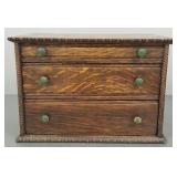 Antique oak 3 drawer desk top cabinet- 10"H 15"W