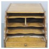Antique oak desk top letter file w/ drawer- 8"H