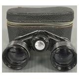 Pair vintage Deco opera glasses in leather case