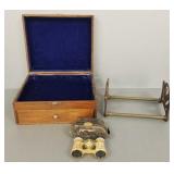 3 items: pair mother of pearl opera glasses,