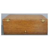 Antique oak letter box w/ fancy brass hinges- 7"H