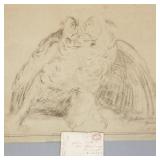Original owl pencil sketch given to Julian Scott-