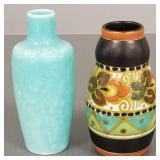 2 art pottery cabinet vases incl Ruskin & Gouda-