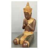 Carved wooden Thai seated figure- bottom signed-