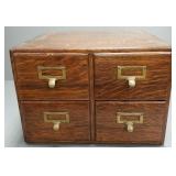 Antique oak 4 drawer card file cabinet- 11"H
