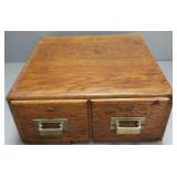 Antique oak 2 drawer card file cabinet- 6 1/2"H