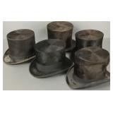 5 antique beaver top hats- 1 Ransom & Horton-