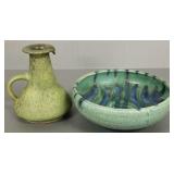 2 pcs. Asst. art pottery: pitcher & a 10" bowl