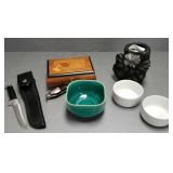 Gp incl Ruege music box, carved stone vase,