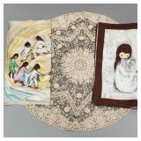 2 DeGrazia scarves & 37" heavily embroidered