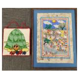 2 mid-century items: turtle needlepoint wall