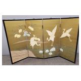 Hand painted Asian 4-panel folding screen: cranes-
