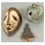 3 artifacts: two metal Asian items & one tribal