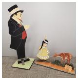 2 wooden cutout figures: Butler & Girl w/ deer-