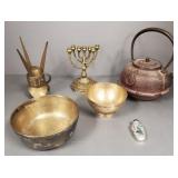 Gp Asian metalware: antique iron tea pot,